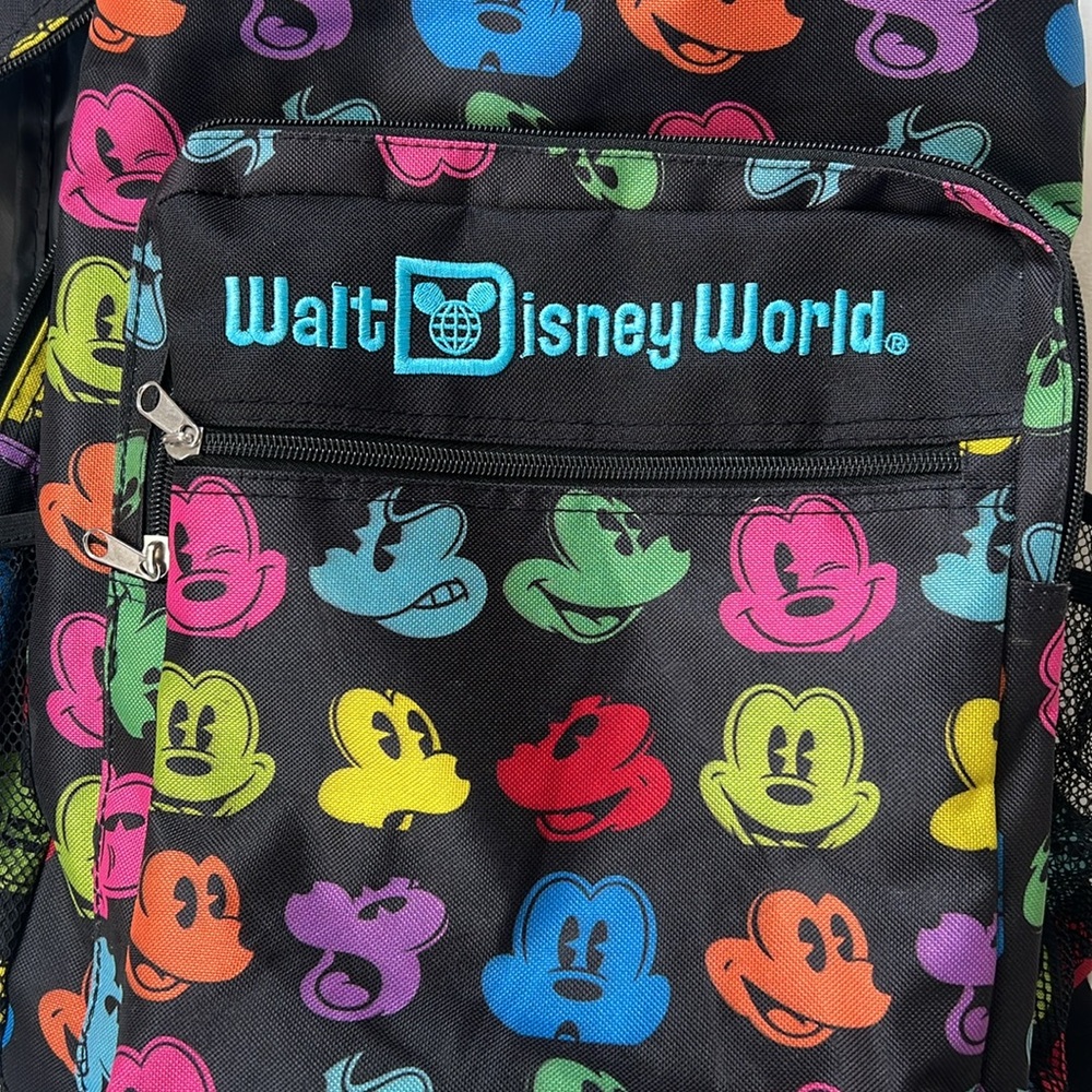 Walt Disney World black backpack w multi color Mickeys - Picture 8 of 10